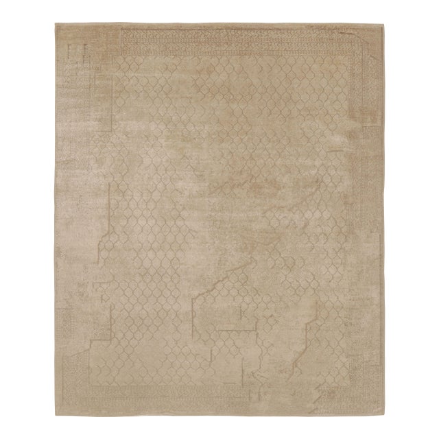 Rug & Kilim's Modern Classic Rug in Beige and Ecru Geometric Abstract Pattern For Sale