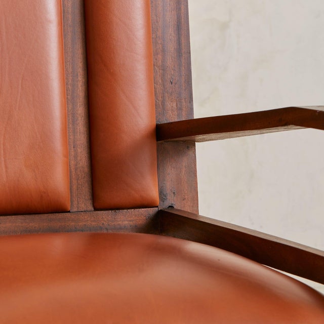 Brown French Colonial Wood + Cognac Leather Armchair, 1944 For Sale - Image 8 of 10
