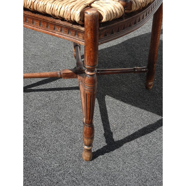 Pair of Vintage Rustic French Country Rush Seat Wheat Sheaf Arm Chairs ~ Dark #3 For Sale - Image 16 of 16
