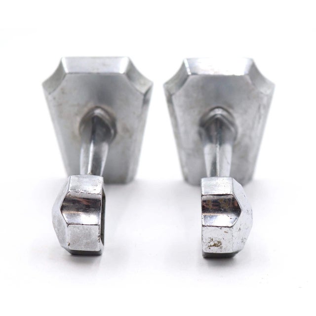 Mid Century style bathroom towel bar brackets made of brass with a nickel finish. Mounting screws are included. Good...