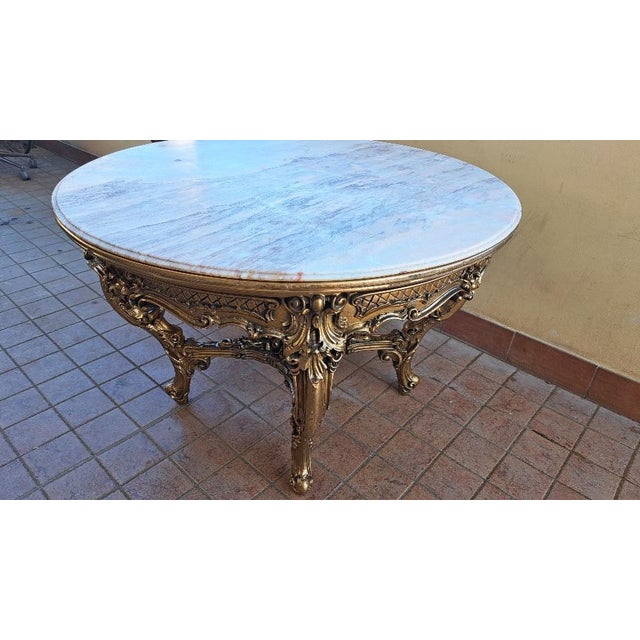Round Table with Pink Marble Top, 1970s For Sale - Image 3 of 7