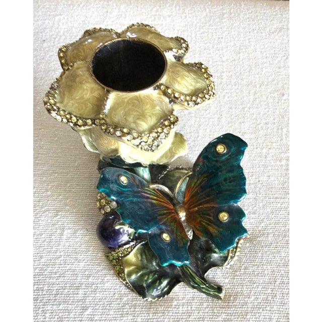Vintage Ornate Enameled Floral Butterfly Candlestick Whimsy Fairy For Sale - Image 12 of 12