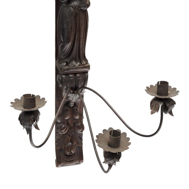 French French Antique Wooden Candle Sconce For Sale - Image 3 of 9