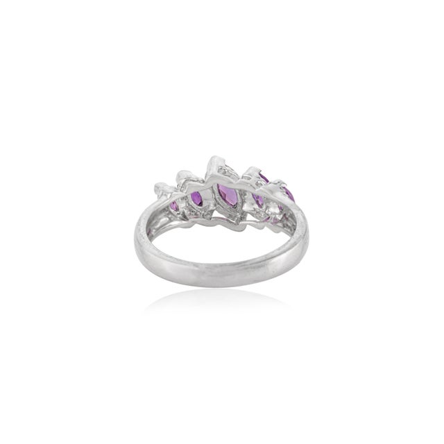 Metal Lustrous Five-Stone Marquise Amethyst Sterling Silver Ring - Size 8 For Sale - Image 7 of 9