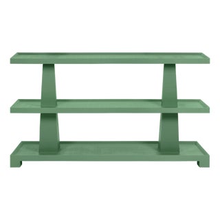 Matthew Izzo Home Lowen Textured Green Linen Three Tier Console Table For Sale