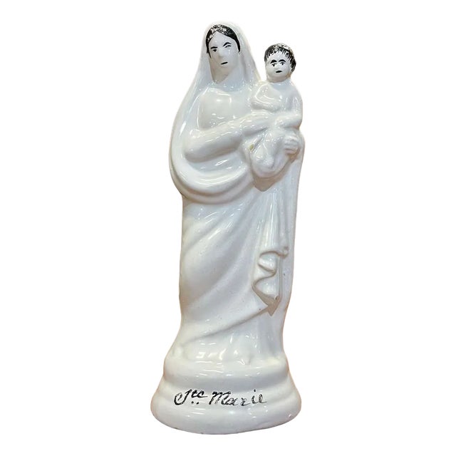 White Earthenware Saint Mary Figure, 1900s For Sale