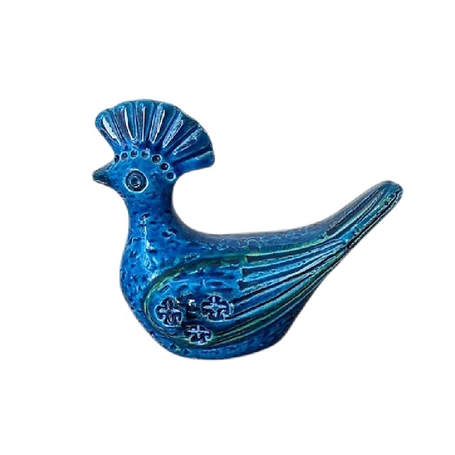 Ceramic Mid 20th Century Italian Bitossi Rimini Cerulean Blue Pottery Bird Figurine For Sale - Image 7 of 10