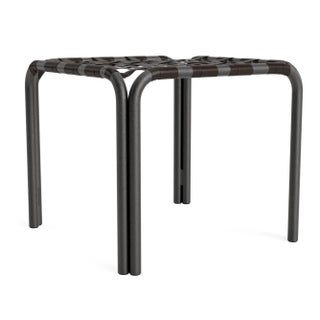 Brown Jordan Kantan Aluminum Stacking Stool/Occasional Table, Vinyl Lace, Textured Pewter frame with Coffee fabric For Sale