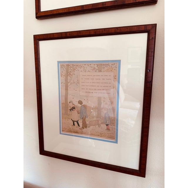 For your consideration is a stunning, beautifully coordinated set of four framed vintage storybook prints. These pieces...