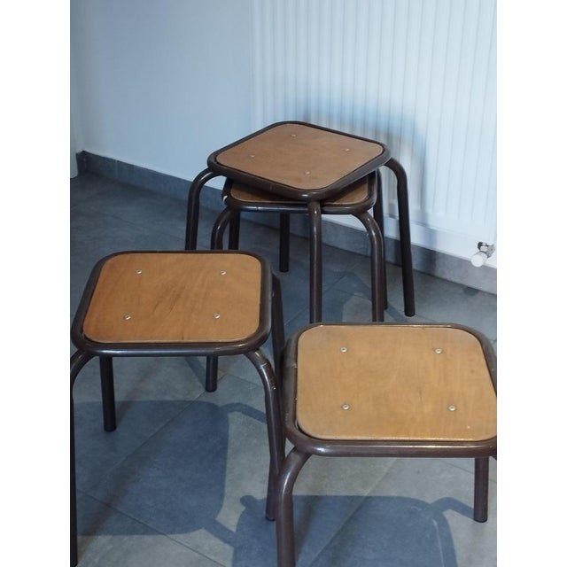 Vintage Industrial Stackable Bar Stools from Mullca, France, 1950s, Set of 4 For Sale - Image 9 of 16