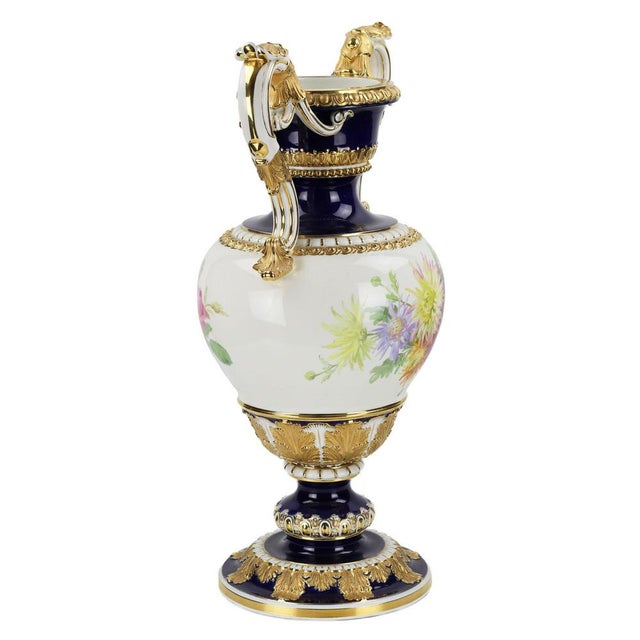 Large 19th Century Salon Vase with Flowers by Ernst August Leuteritz for Meissen For Sale - Image 3 of 9
