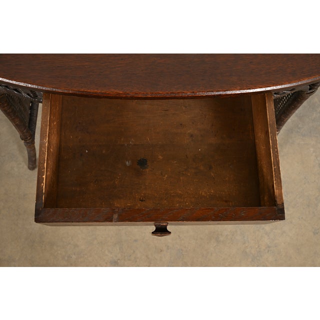 Heywood-Wakefield Antique Arts & Crafts Mission Oak & Rattan Wicker Writing Desk | Circa 1890s For Sale - Image 11 of 15