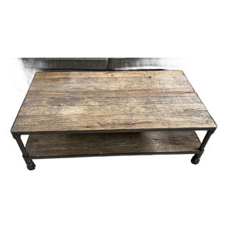 Vintage Solid Elm Wood and Cast Iron Extra Large Coffee Table From Retired Restoration Hardware Collection For Sale