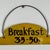 Metal A Whimsical Vintage Wood Sign Advertising "Breakfast 35-50c" With Arching Metal Hook, Double Sided For Sale - Image 7 of 9