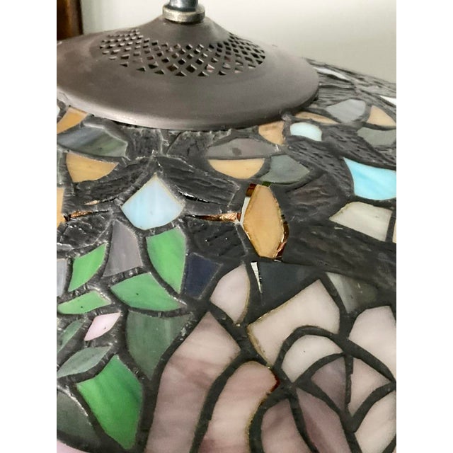 Late 20th Century Vintage Rose Petal Tiffany Style Table Lamp With Brass Base For Sale - Image 5 of 16