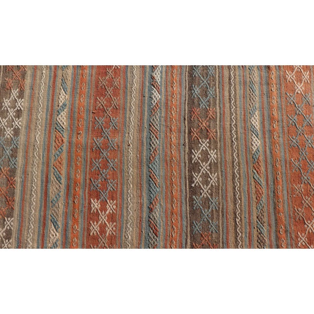Mid 20th Century Turkish Vintage Kilim Runner With Horizontal Stripes in Bright Tones For Sale - Image 9 of 11