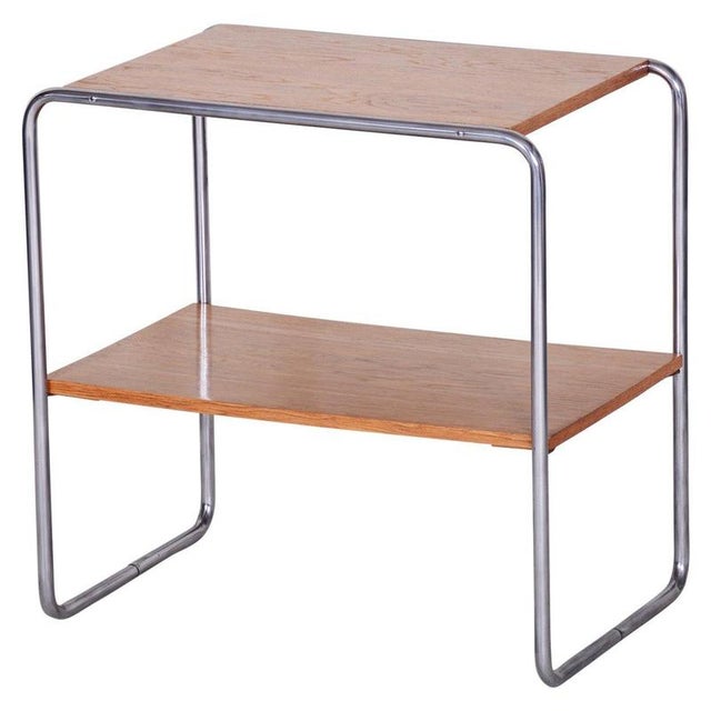 Small Czech Bauhaus Oak and Chrome Table, 1930s For Sale - Image 9 of 9