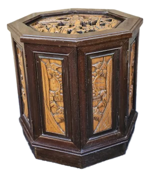 Southeast Asian All-Sides Carved Fruitwood Octogonal Side Table Cabinet