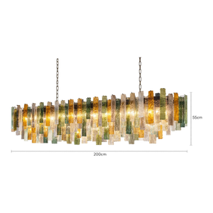 Monumental Italian Rectangular Strip “Listelli” Murano Glass Chandelier by Simoeng