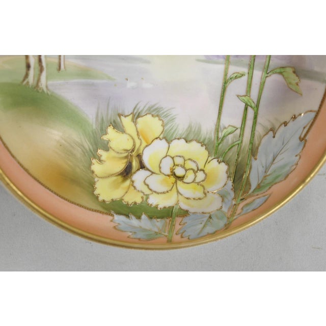 Antique Nippon Morimora Hand Painted Flowers & Ducks Coral Porcelain Bowl (A) For Sale - Image 4 of 16