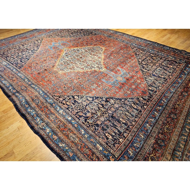 19th Century Oversized Persian Bidjar Rug, Hand-Knotted Wool, Geometric Herati Pattern, Red & Blue, 13x18 For Sale - Image 10 of 18