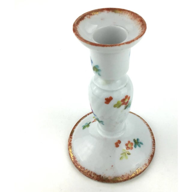 Ceramic Vintage Porcelain Hand Painted Floral Candle Holders - a Pair For Sale - Image 7 of 11