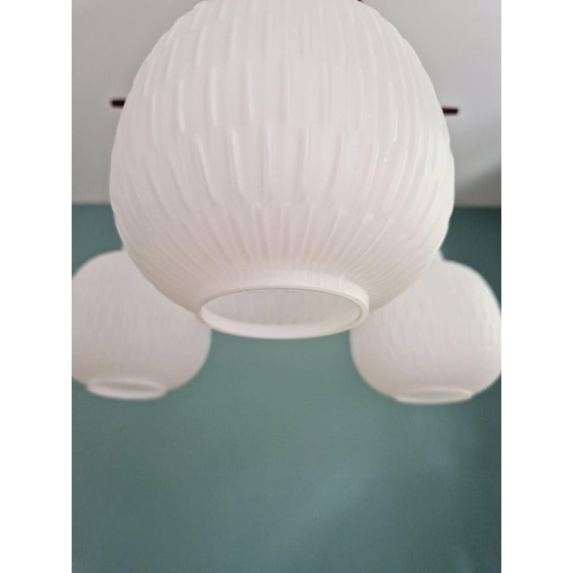 Scandinavian Chandelier in Teak and White Opaline Glass, 1960s For Sale - Image 12 of 18