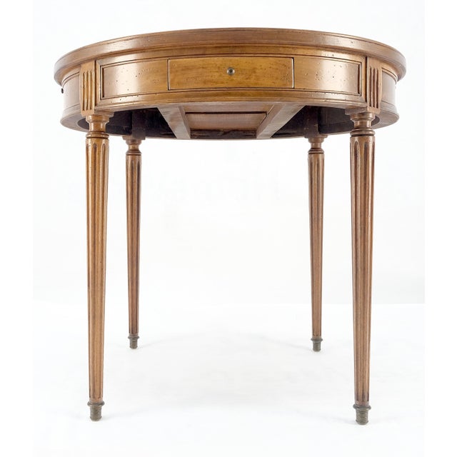Round Italian Gueridon Table on Fluted Tapered Legs Pull Out Trays Two Drawers For Sale - Image 12 of 12