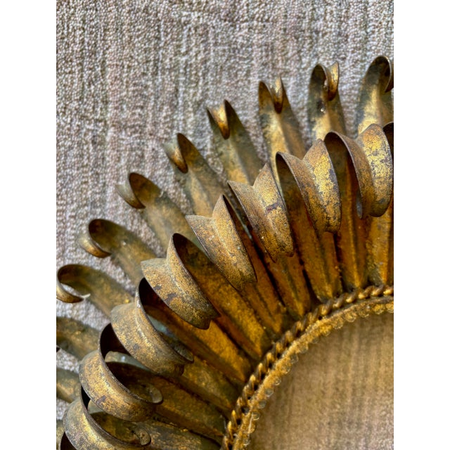 Hollywood Regency Vintage Gilt Gold Oval Mirror Frame Sunburst Picture Frame Metal Tole Hollywood For Sale - Image 3 of 6