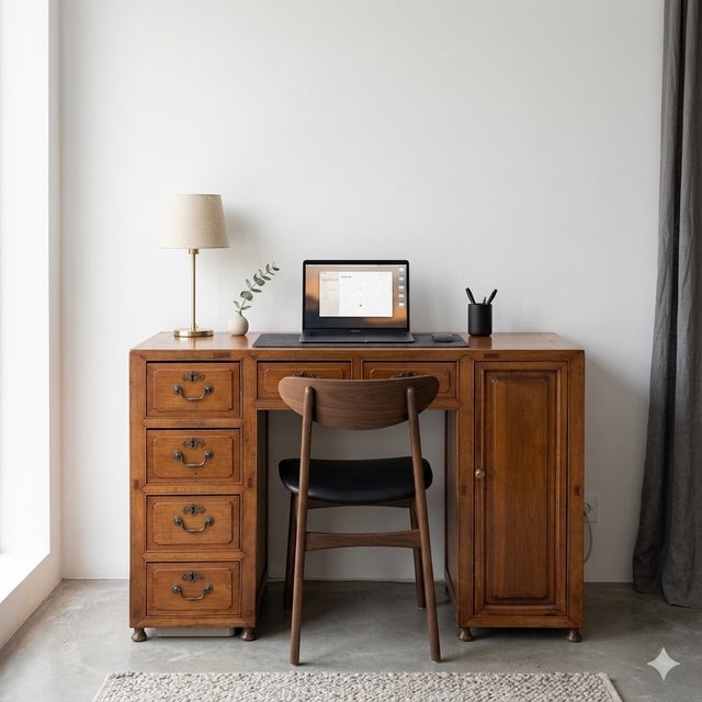 Brown Chinese Vintage Brown Wood Editor Office Writing Desk Table For Sale - Image 8 of 8