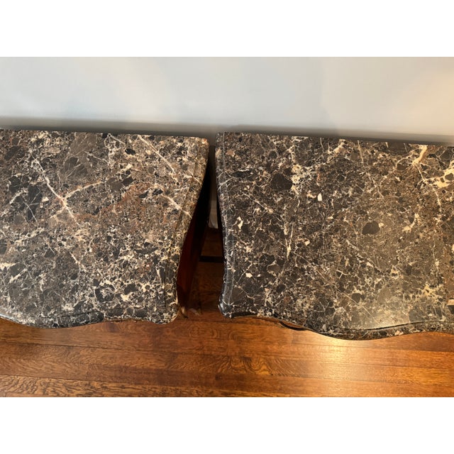 Mid 20th Century Elegant Pair of Louis XV–Style Marble-Top Nightstands With Ormolu Mounts For Sale - Image 4 of 4