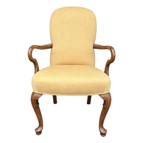 Queen Anne Style Upholstered Armchair For Sale