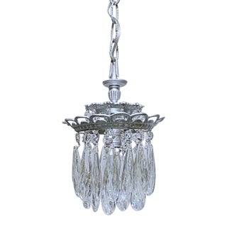 Vintage Crystal Prismatic Pendant Chandelier With Silver Frame For Sale