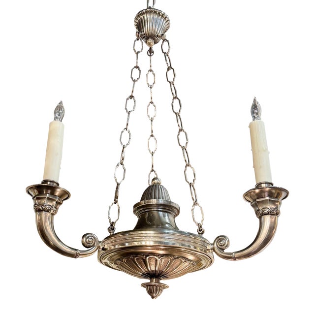 Vintage English Nickel Plated 3-Light Chandelier For Sale