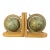 Pair of MCM Wood Bookends. 1960s Vintage Old World Rotating Globe Map Made in Italy For Sale