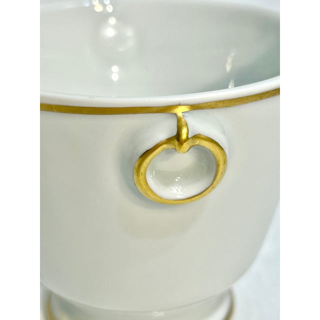 Vintage Gilt Decorated White Porcelain Small Urn or Matchstick Holder From the Louvre Museum For Sale - Image 10 of 10