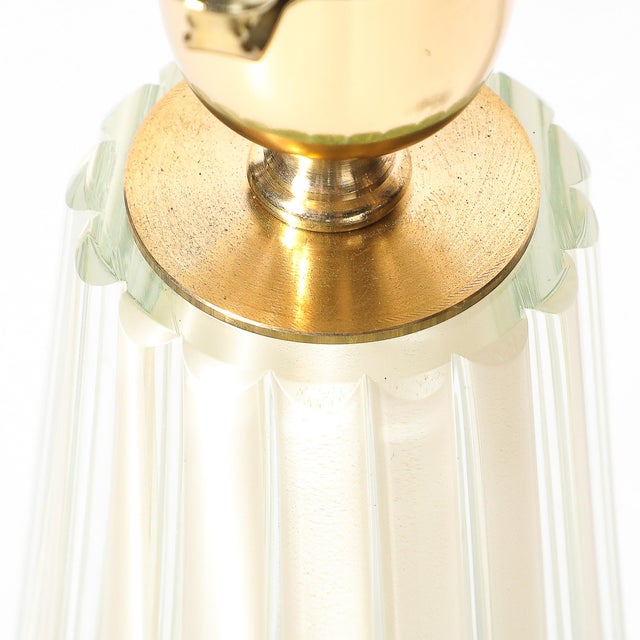Modernist Hand-Blown Fluted Oyster Murano Glass & Brass Table Lamps For Sale - Image 13 of 16