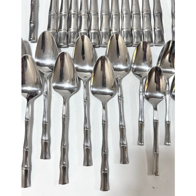 Vintage Bamboo Flatware – Stainless Steel, 51-Piece Set – Supreme Cutlery For Sale - Image 4 of 12