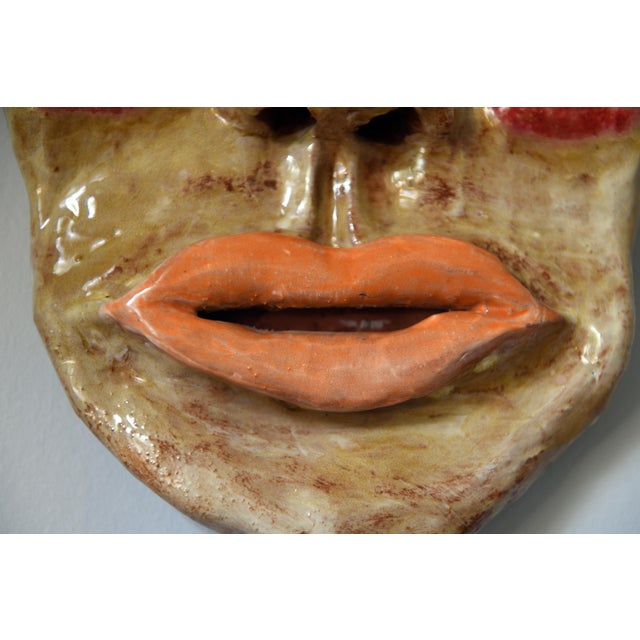1980s Mid 20th Century Vibrant Wall Ceramic Face Mask Art Sculpture For Sale - Image 5 of 6