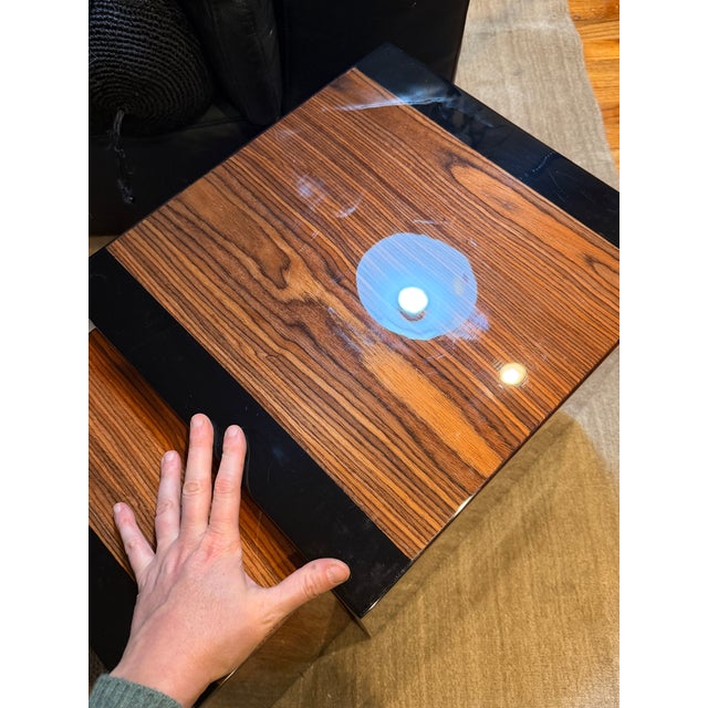 Mid Century Modern Stacking Table Set High Gloss and Zebrawood in the Style of Willy Rizzo. For Sale - Image 10 of 12
