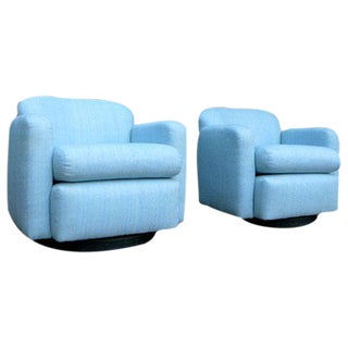 Pale Blue Mid-Century Barrel Lounge Chairs For Sale