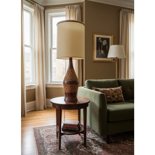 1960s Mid-Century Modern Teak & Cork Genie Bottle Style Table Lamp For Sale - Image 11 of 17