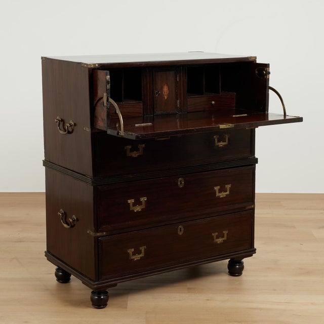 Antique English British Colonial Campaign Chest With Pullout Desk For Sale - Image 4 of 18