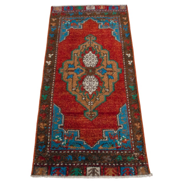 1970s 1970s Hand Knotted Red & Blue Turkish Rug For Sale - Image 5 of 13