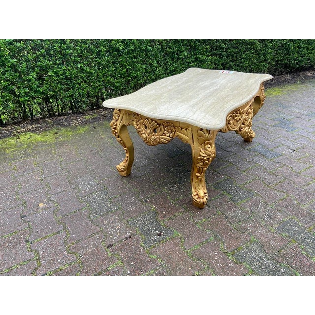 1940s Italian Baroque Gold Beech Marble Coffee Table For Sale - Image 4 of 11