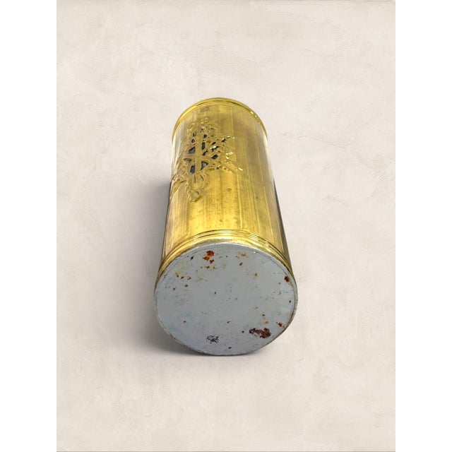Mid-Century Modern Vintage English Brass Embossed Umbrella Stand For Sale - Image 3 of 9