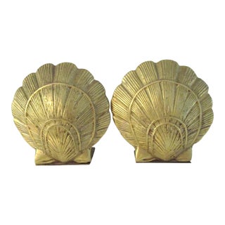 Vintage Solid Brass Clam Shell Bookends, a Pair For Sale