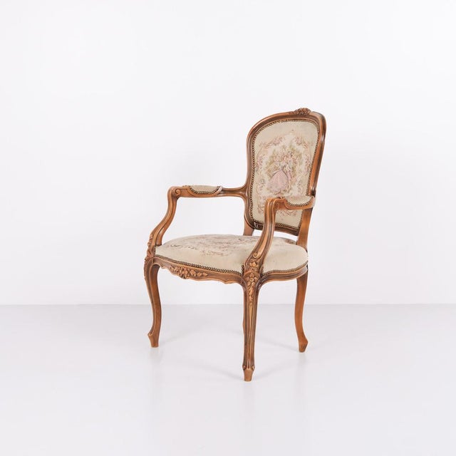 Neo-Rococo Armchair with Curved Legs and Patterned Floral Fabric, 1930s For Sale - Image 10 of 11