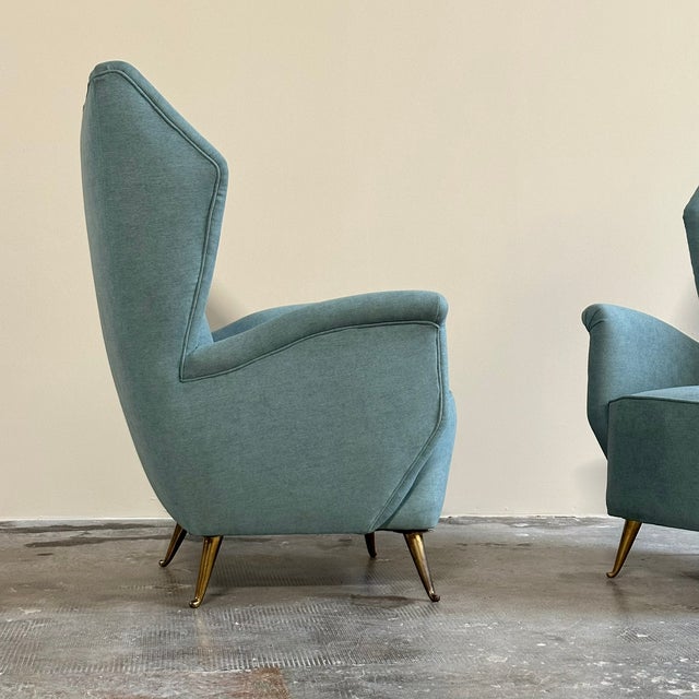 Mid-Century Modern Vintage Lounge Chairs with Brass Legs by Isa Ponte San Pietro, 1950s, Set of 2 For Sale - Image 3 of 7