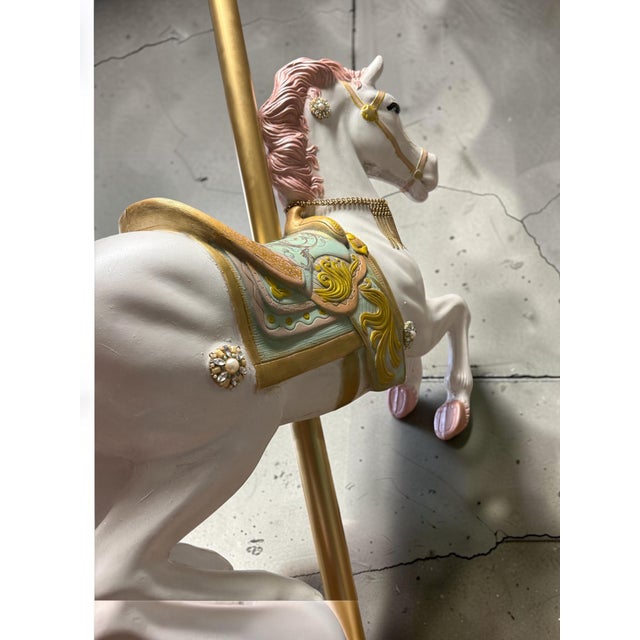 Shabby Chic Marie Antoinette-Inspired Carousel Horse With Pole Stand For Sale - Image 3 of 14